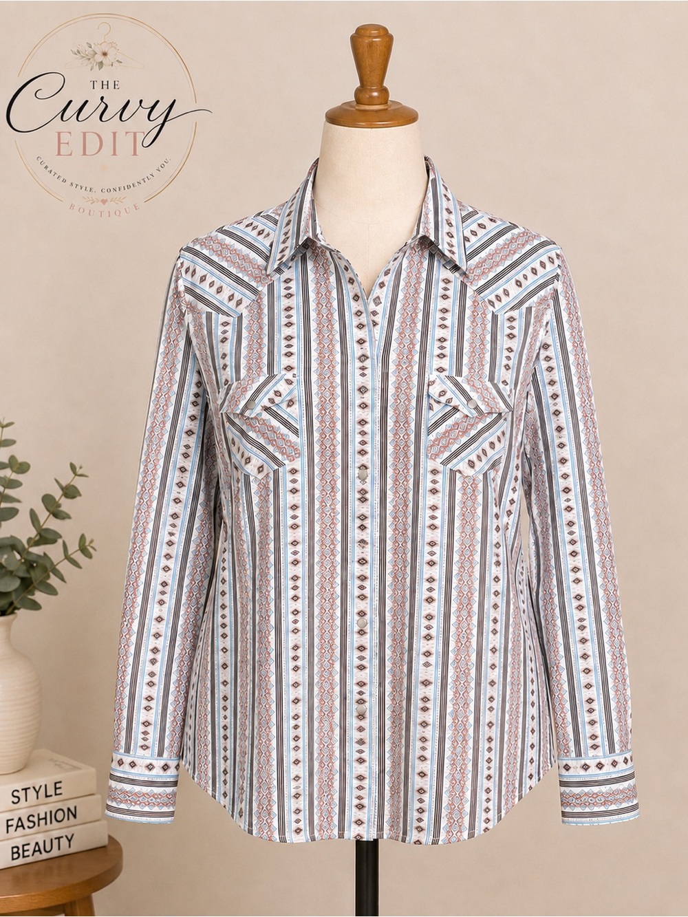 Panhandle Rough Stock XL Western Aztec Stripe Button Down Shirt NWT Cowgirl Chic